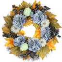 Fall Wreath, 24 Inch Blue Fall Wreaths for Front Door Decor - Rustic Berry & Pumpkin Outdoor Decorations