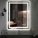 LED Bathroom Mirror, 24x32 Inch Gradient Front and Backlit LED Mirror for Bathroom, 3 Colors Dimmable CRI>90 Double Lights, IP54 Enhanced Anti-Fog, Hanging Plates Vanity Mirror with Lights