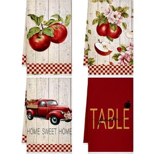 Bencailor 4 Pcs Fruit Kitchen Towels Apple Watermelon Dish Hand Towels Absorbent Tea Dishcloth for Summer Kitchen Bathroom Home Decor, 15.75 x 23.62(Classic Color,Apple)