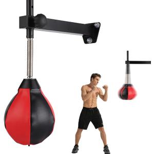 Speed Bags for Boxing, Punching Bag with Reinforced Spring Wall-Mounted Strong Durable Punching Bag with Stand, Height Adjustable, for Kids & Adults (Black/Red)