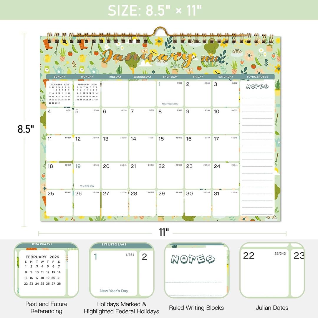 Lbylyhxc 2026 Calendar - Includes January 2026 to June 2027 -18 Monthly Wall Calendar 2026, 11 x 8.5 Inches.Thick Paper with Julian Dates and Block for New Year and Christmas Presents (Wall Calendar 2026-2027 Seasons) Pack of 2
