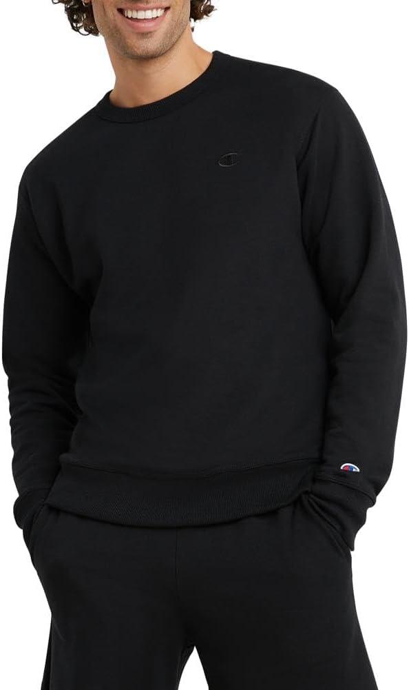 Champion Men's Powerblend Fleece Crew, Double Logo (Black)