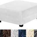 HFCNMY Ottoman Cover Square,Stretch Velvet Ottoman Cover Thick Ottoman Slipcover Square Washable Storage Foot Stool Cover with Elastic Bottom for Living Room White Medium
