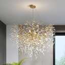 40" Gold Tree Branch Chandelier, 12-Light Modern Crystal Chandelier for Dining Room, Luxury Round K9 Crystal Raindrop Chandeliers Light Fixture for Foyer, Entryway, Living Room, Bedroom, Kitchen