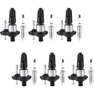 ITOM Ignition Coil Pack and Spark Plugs UF303 Compatible with Buick Rainier 2005, for Chevy Colorado Trailblazer, for GMC 2004-2006 Canyon 2003-2008, for Isuzu Ascender 2006, for Saab L6 4.2L Set of 6