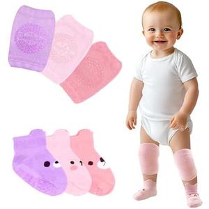 Simply Kids Anti-Slip Baby Knee Pads and Socks Set for Crawling and Walking (6 Pairs, 6-18 Months) Infant Toddler Boy Girl