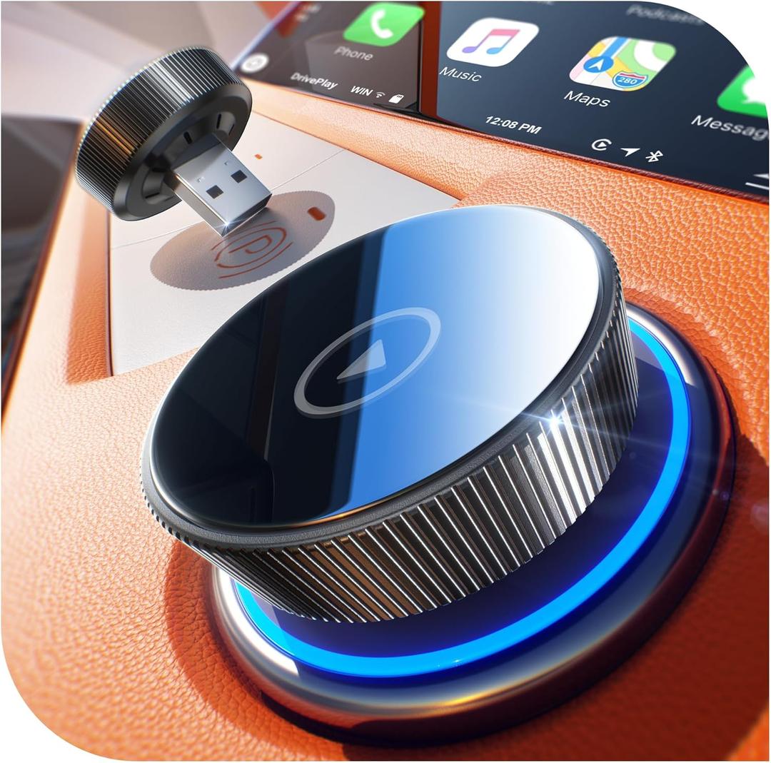Wireless Carplay Adapter, 60% Smaller, 3X Auto-Connect, No Latency, Plug&Play, Bluetooth&WiFi, for Apple Carplay Wireless Adapter, Mini Dongle for iPhone 5~17 & 927+ Cars, USB A/C (Jet Black)