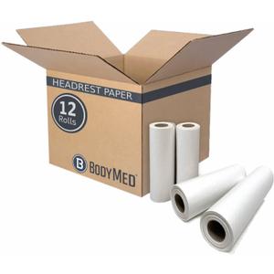 BodyMed Premium Headrest Paper Rolls for Chiropractic Exam Table, Smooth White, 12-Inch x 225-Feet, 12 Rolls Disposable Paper Rolls for Medical Office, Chiropractor, Spa Use
