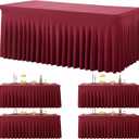 4 Pack Burgundy Spandex Tablecloths for 6 Foot Rectangle Tables, Wrinkle Free Fitted Tablecover 6ft Maroon Stretchy Table Clothes with Skirt for Weddings Birthday Party Banquet Baby Shower