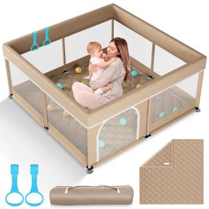 Omzer Baby Playpen with Mat 50x50inch: Large Playpen for Babies and Toddlers Indoor Safety Play Pen with Soft Breathable Mesh - All-Wrapped Sponge Sturdy Play Yard with Stable Mat Magic Sticker Beige Omzer Baby Playpen with Mat 50x50inch: Large Playpen for Babies and Toddlers Indoor Safety Play Pen with Soft Breathable Mesh - All-Wrapped Sponge Sturdy Play Yard with Stable Mat Magic Sticker Beige