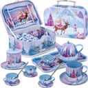 Tea Party Sets for Toddlers 3-5,PRE-WORLD Princess Tea Time Toy with Tray, Teapot, Tea Cups, Cream Pitcher, Sugar Bowl, Coasters, PlatesKids Kitchen Pretend Play for Girls Boys Age 3 4 5 6