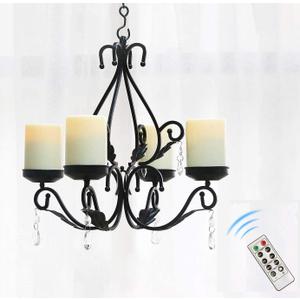 Flameless Candles Chandelier 4-Light Waterproof Crystal Metal Wall Sconces Modern Farmhouse Table Lamp with Remote Control and Timer for Indoor or outdoor Gazebo Patio Bedroom Hallway Bar Kitchen (Black)
