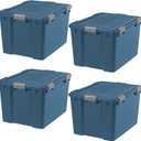 IRIS USA WeatherPro 74 Qt Eco-Friendly Storage Bins with Lids, 4 Pack, BPA-Free Plastic Gasket Box with Tight Latch and Seal, Stackable Nestable Tote Tub - Navy