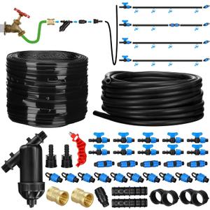 Treela 500ft Automatic Drip Irrigation System Kit for Watering Row Crops, Garden Watering Misting System with 5/8 inch Drip Tape Water Timer and Accessories, Waters Upto 10 20' Rows