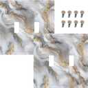 Decorative Light Switch Cover Gray Golden Abstract Marble Luxury 2 Gang Wall Plates Double Toggle Switch Plate Electrical Outlet Cover Switch Plate for Bathroom Bedroom Decor2 Pack
