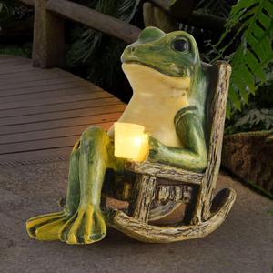 FOXMIS Miniature Frog Garden Statue Gifts Valentines Day Decorations Fairy Garden Accessories Outdoor Lights Solar Garden Frog Decor Art Housewarming Gift for Patio, Yard, Lawn Ornament, 3.89"x2.36"x3.93