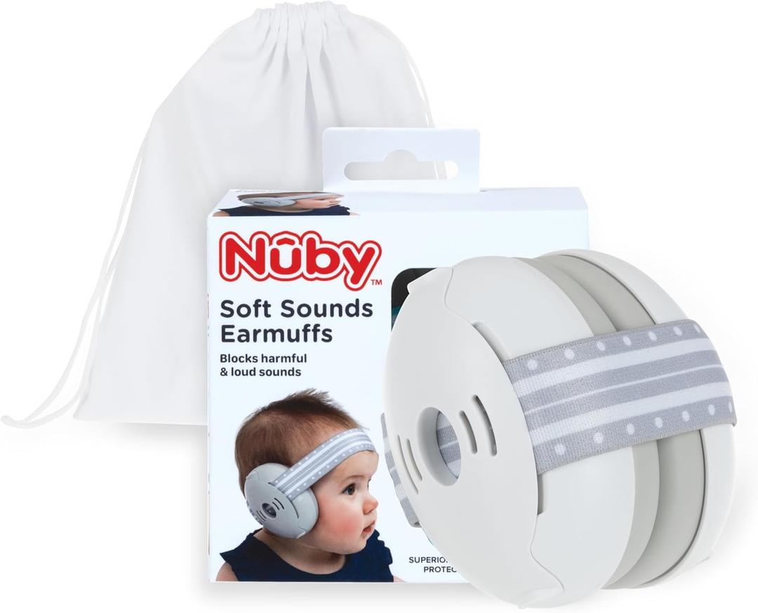 Nuby Soft Sounds Noise-Canceling Earmuffs with Travel Case (White)