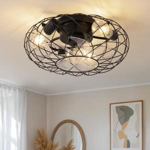 KDG 15.8 Retro Low Profile LED Ceiling Fans with Light, Reversible Ceiling Fans Flush Mount with Remote and 6 Speeds, E26 Base Buld for Bedroom, Dinning Room, Kids Room, Kitchen