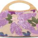 Oweisong Floral Beaded Clutch Purses for Women Summer Embroidery Sequin Handbag Top Handle Evening Bag for Formal