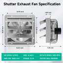 14 Inch Shutter Exhaust Fan, 5-Blade 3500 CFM Wall Vent Fan with Ball Bearing Motor, Automatic Shutter, Built-in Switch for Garage Workshop Barn Ventilation