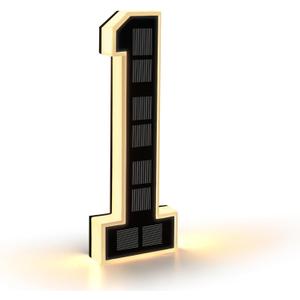 9" Solar Powered House Numbers for Outside Light Up, CARPESUN Waterproof Modern LED Backlit Address Signs, 300LM Large Exterior Illuminated Number Plate for Door, Home, Apartment, Mailbox (1-Black, 9 Inch)