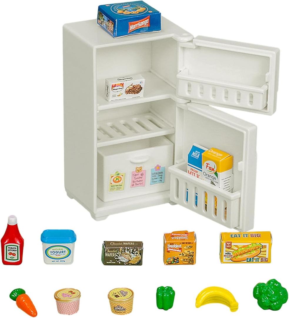 Dollhouse Refrigerator, Mini Fridge Toy for 3+ Years Old Boys and Girls GJJWJ-01 012-14B