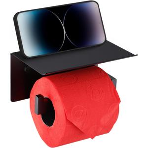 LANC Black Toilet Paper Holder with Shelf Toilet Tissue Roll Holder with Phone Shelf for Bathroom Wall Mounted and Self-Adhesive Toilet Paper Roll Holder Stainless Steel,Left Rod, A8367MB-LF
