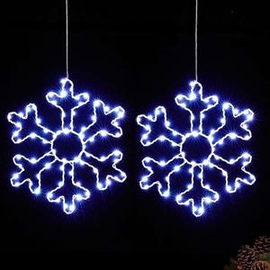 BlcTec 2 Pack Big Christmas Snowflakes Lights, 13 Inch Durable Metal Frame Snowflakes with 8 Modes, Waterproof Battery Operated Snowflakes for Wall, Window, Trees Christmas Decorations (NoTimer)