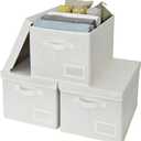 3 x GRANNY SAYS Storage Baskets for Organizing, Linen Closet Shelf Organizers and Storage Containers with Label Holder, Large Storage Bins with Lids for Bedroom, Ivory, 3-Pack