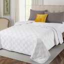 Lightweight 100% Cotton Comforter Queen Size, All Seasons Bedspread Cotton Filled Blanket, Durable Breathable Quilt (Queen, Block)