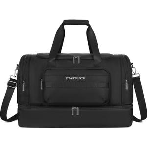 Large 42L Carry On Duffle Bag for Travel & Gym - TSA Approved Airplane Personal Item with Shoe Compartment & Wet Pocket, Water-Resistant Weekender Overnight Bag for Men Women (Black)