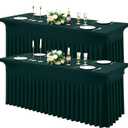 Moosfor 2 Pack Spandex Fitted Rectangle Tablecloth, Elastic Table Skirt | Stretch Washable Reusable 8FT Table Cloth, Folding Table Cover for Wedding, Banquet, Party and Dining Events, Hunter Green