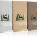 3 Pcs Famhouse Cabin Bear Hand Towels Forest Moose Deer Embroidered Decorative Bathroom Towels for Bathroom Kitchen Decor, 100% Cotton, 13.3 x 29.5'' (Elegant Color)