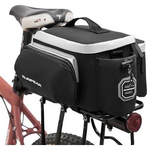 Sunpeak Bike Rear Rack Bag Waterproof Ebike Mountain Bicycle Saddle Bag 12L Cycling Pannier Trunk with Reflector & Shoulder Strap for Commuter Travel Outdoor