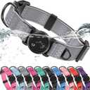 WhoseID Airtag Dog Collar | with Waterproof Air Tag Holder | QR Code Pet ID | Durable Comfortable Oxford Padded | Reflective Collar | for Small Puppy Dogs(Gray,S,10''~16'')