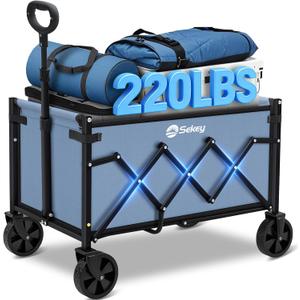 Sekey Wagon Cart with Wheels with 220LBS Capacity,Heavy Duty Wagon Carts Foldable,Lightweight Utility Portable Cart for Grocery, Shopping, Garden, Camping. Blue