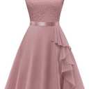 BeryLove Women's Cocktail Dresses Prom Wedding Guest Short Bridesmaid Dresses Ruffle Hem Sleeveless Lace Formal Dress (Large)