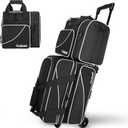 Goloni 3 Ball Bowling Bag with Wheels, 2+1 Double Roller Bowling Bag with Shoe Compartment (US Size 15), 600D Polyester Bowling Bag with Removable Tote Bag for Bowling Accessories