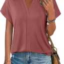 Vivilli Women's Short Sleeve Tops and Blouses Business Casual Collared Tunic Shirt (Red, XXL)