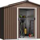 Acekool Outdoor Storage Shed 8x15 Ft & Large Storage Space, Utility Metal Storage Shed with Lockable Sliding Door and Vent, Garden Tool Shed for Organising Tools and Equipment in Yard, Garden, Brown