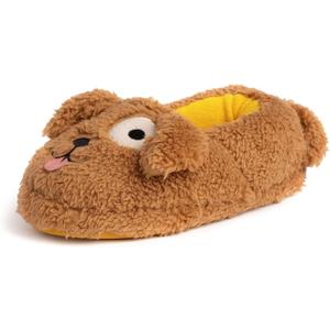 Dearfoams Kids' Kids' Toddlers Whimsical Animal Critter Washable Slipper (2-3 Big Kid, Brown Dog)