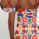 Aleumdr Womens Tankini Swimsuit Flower Flyaway Two Piece Bathing Suit Bandeau Swim Top with High Waisted Bottom (XXL)