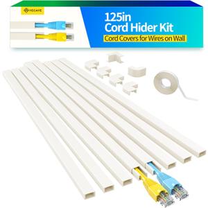 Yecaye 125in Beige Cord Hider, One-Cord Channel Cord Cover on Wall, Cable Management Kit, Wire Covers for Cords, W0.59in H0.4in, Beige (Small)