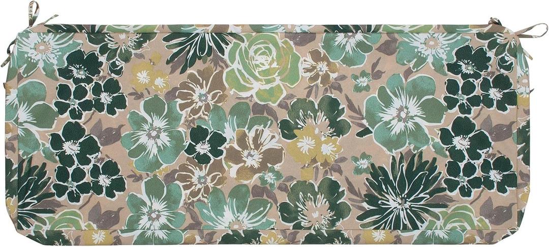 Magpie Fabrics Patio Bench Loveseat Cushion Covers (Replacement Cover only, No Insert!), Waterproof Fade Resistant Swing Cushion Slipcover with Ties(45x18x3 Inch, Green Floral)