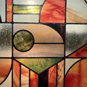 Faux Stained Glass Effect Window Privacy Film, Original Double-Sided Hand-Drawn Special Texture Static Cling Window Sticker, 16.93"x39.37", Mid Century Modern Pastel