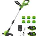 VARSK 20V String Trimmer Cordless, 12 Inch 2 in 1 Trimmer and Edger, Automatic Line Feed, Includes 2 X 2.0Ah Batteries/1 X Fast Charger/6 X Spare Spools, for Lawn, Garden, etc, Light Green