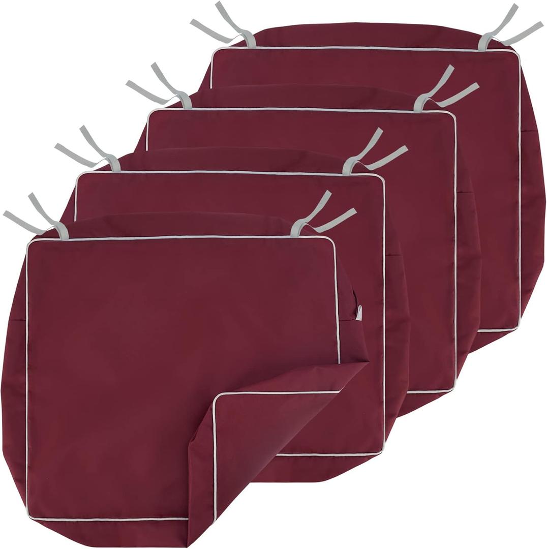 Porch Shield Patio Chair Seat Cushion Covers Set 4 Waterproof Fade Resistant Outdoor Cushion Slipcovers 22 x 20 x 4 inch, Burgundy