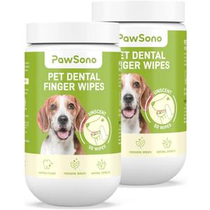Small Animals Stain Removers Dog Tooth Brushing Kit, Fresh Breath Pet Dental Finger Wipes, Dog Dental Wipes Teeth Wipes, Lick-Safe Easy Removal of Tartar Buildup, Unscented, 100 PCS