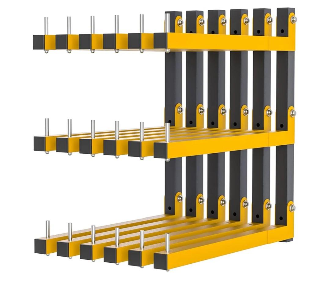 6 PACK Lumber Storage Rack Wall Mount Wood Organizer Storage Racks Heavy Duty Shelf Brackets with 9-Level System 1080 LB Sturdy Folding Garage Wall Shelving, Snowboard Rack for Indoor and Outdoor