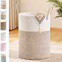 72L Large Tall Cotton Rope Laundry Basket with Handles, Brown | Storage Bin for Clothes, Blankets & Kids Toys, Boho Woven Hamper, Portable Organizer for Nursery, Bedroom, Living Room